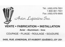 Détails : Acier Lapinière inc. ACIER - ALUMINIUM - INOX