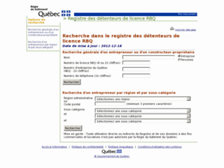 Détails : Registre des détenteurs de licence RBQ