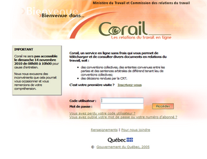 Détails : CORAIL - Service en ligne qui vous permet de télécharger et de consulter divers documents en relations du travail